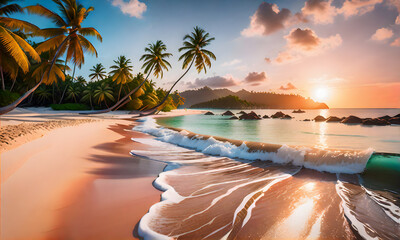 Paradise Sunset on the beach.  - obrazy, fototapety, plakaty