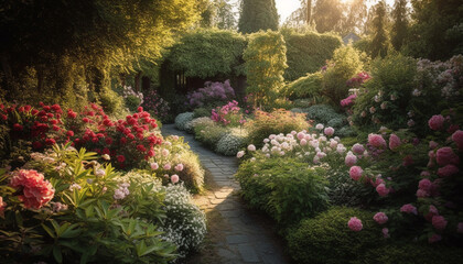 The formal garden beauty in nature blossoms with colorful flowers generated by AI