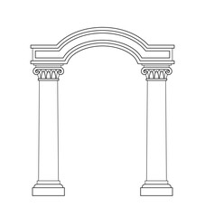 Ancient pediment line concept. Greek and old Rome architecture and marble columns. Minimalistic creativity and art. Linear flat vector illustration isolated on white background - obrazy, fototapety, plakaty