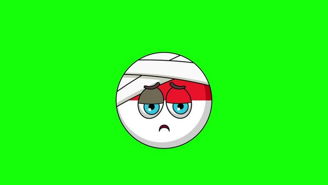 flag of indonesia emoticon face with head bandage, emoji loop animation
