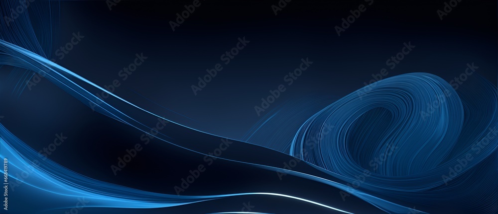 Wall mural Abstract blue flowing wave lines on plain black background from Generative AI