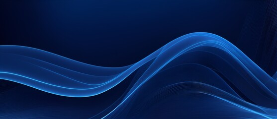 Obraz premium Wavy lines patterns with smooth curves flowing dynamically blue gradient light illuminated on black background from Generative AI