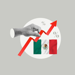 Hand with graph, Mexican flag, economic growth, Mexico, Economy, Stock Market, Growth, Investment,...
