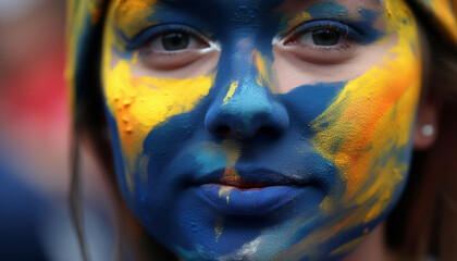 Vibrant beauty one woman colorful face paint brings fantasy to life generated by AI