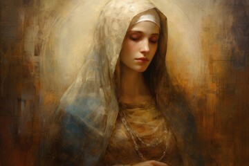 Oil painting of Holy Mary, rich textures and classic artistry.
