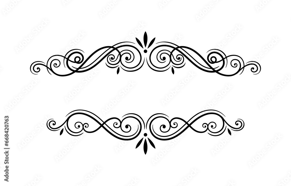 Wall mural calligraphic frame concept. divider for ancient books in retro style. typography and literature. gra