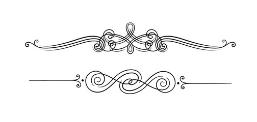 Calligraphic frame concept. Divider for ancient books in retro style. Typography and calligraphy. Poster or banner. Linear flat vector illustration isolated on white background