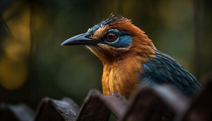 A small, colorful bird perching on a branch in the forest generated by AI