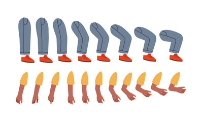 Character boy parts set. African American child legs and hands in casual clothes. Pack for animations. Template and layout. Cartoon flat vector collection isolated on white background