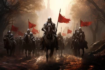 Foto op Plexiglas Fantasie landschap Templar knights on a quest in a fantasy landscape
