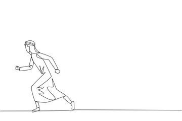 Single continuous line drawing Arabian businessman leisurely strolling. Habit to get rid of nervousness. Nervous when meeting big client. Light exercise for health. One line design vector illustration