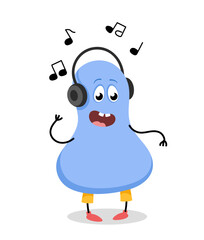 Cute monster character concept. Abstract spotted demon. Adorable fictional character in headphones. Fantasy and imagination. Cartoon flat vector illustration isolated on white background