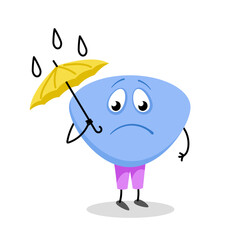 Cute monster character concept. Abstract spotted demon. Adorable fictional character with umbrella. Template and layout. Cartoon flat vector illustration isolated on white background
