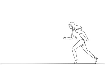 Continuous one line drawing businesswoman leisurely strolling. Habit to get rid of nervousness. Nervous when meeting big client. Light exercise for health. Single line draw design vector illustration