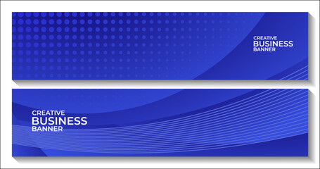 set of banners with abstract modern blue wave gradient background