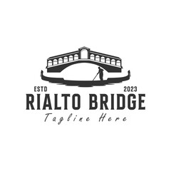 italian rialto bridge illustration logo - obrazy, fototapety, plakaty