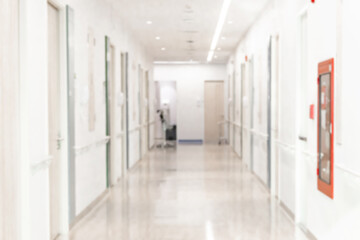 Blur background of modern hospital recovery room corridor interior, medical and healthcare concept.
