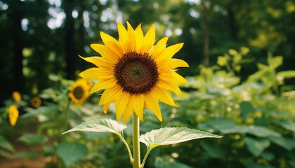 Bright yellow sunflower in meadow, vibrant summer beauty in nature generated by AI