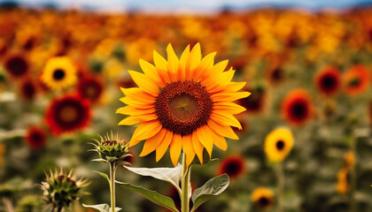 Sunflower, nature vibrant beauty, blossoms in the summer meadow generated by AI