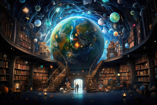 illustration of children's world through books, imagination, knowledge from books