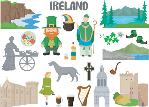 Set of Ireland famous landmarks