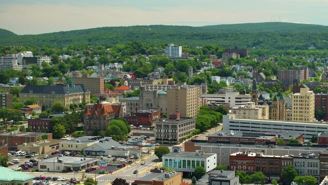 View from above of old historical city Scranton in Pennsylvania. North East USA cityscape