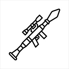 Vector Rocket Launcher Outline Icon Design, Anti-tank rocket propelled grenade launcher - RPG 7. vector illustration on white background