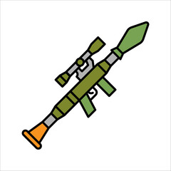 Vector Rocket Launcher Outline Icon Design, Anti-tank rocket propelled grenade launcher - RPG 7. vector illustration on white background