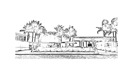 Obraz premium Building view with landmark of Siesta Key is a barrier island in Florida. Hand drawn sketch illustration in vector.