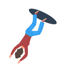 People in hole concept. Woman with teleportation and separation. Young girl haging at freedom. Social media sticker. Cartoon flat vector illustration isolated on white background