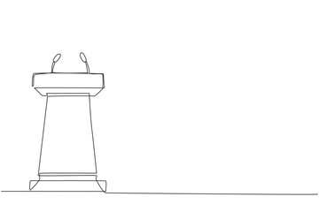 Single one line drawing podium with two microphones. Usually used in speech or oration. Also work for press releases. Podium can also be used for debate. Continuous line design graphic illustration