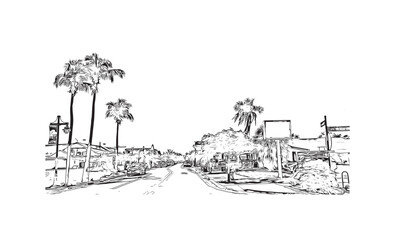 Obraz premium Building view with landmark of Siesta Key is a barrier island in Florida. Hand drawn sketch illustration in vector.