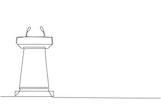 recommend clip art: Single one line drawing podium with two microphones. Usually used in speech or oration. Also work for press releases. Podium can also be used for debate. Continuous line design graphic illustration