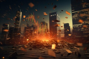 Stock market crash concept with falling financial charts.