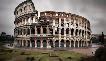 Obraz premium Ancient Italian monument, ruined arch, majestic cityscape, symbol of history generated by AI