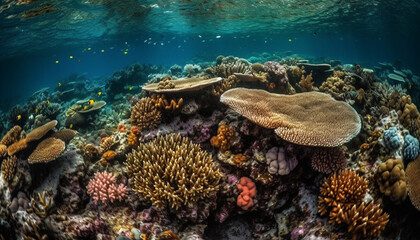 Fototapeta na wymiar Colorful sea life thrives in tranquil underwater reef landscape generated by AI