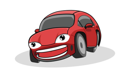 Cartoon vector of car cute style. Smiling car with open mouth. Isolated white background with black shadow of car.