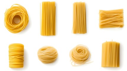 Collection of spaghetti isolated on white background. Set of multiple images. Part of series