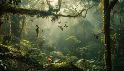 Zelfklevend Fotobehang Adventure in the Amazon rainforest a mysterious, tranquil, uncultivated landscape generated by AI © Stockgiu