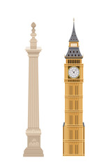 Fototapeta na wymiar London architecture element. Traditional britain sightseen. Golden ancient tower and monument. Graphic element for website. Cartoon flat vector illustration isolated on white background