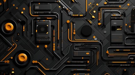 Fototapeta premium AI-generated abstract closeup illustration of a circuit board and its connectors. MidJourney.