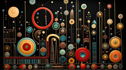 Fototapeta premium AI-generated illustration of gizmos and thingamajigs in primary colors. MidJourney.