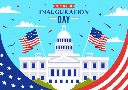 USA Presidential Inauguration Day Vector Illustration January 20 With Capitol Building Washington D.C. And American Flag In Background Design