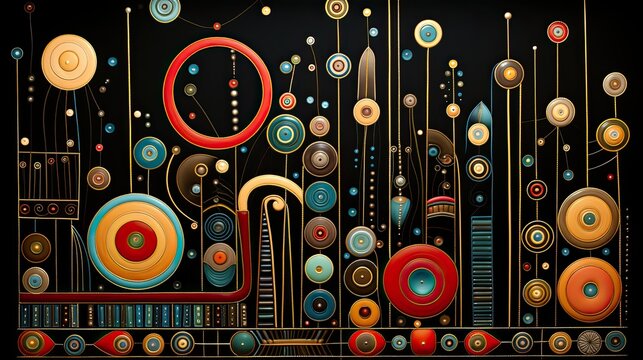 AI-generated illustration of gizmos and thingamajigs in primary colors. MidJourney.