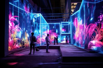 Urban neon jungle with digital projections.