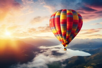 Fototapeta na wymiar Vibrant hot air balloon ride over scenic landscapes.
