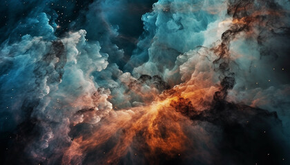 Fototapeta na wymiar Abstract Milky Way landscape, glowing nebula in deep space generated by AI