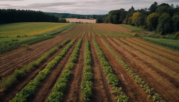 Green meadow, rural scene, non urban landscape, organic farming, wheat harvesting generated by AI