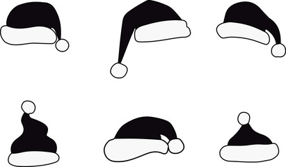 black and white christmas hats icons set