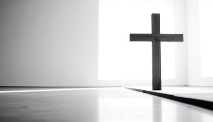 Cross silhouette symbolizes spirituality in modern Christianity apartment design generated by AI